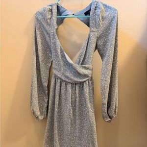 Lulu's Light Blue Backless Floral Dress